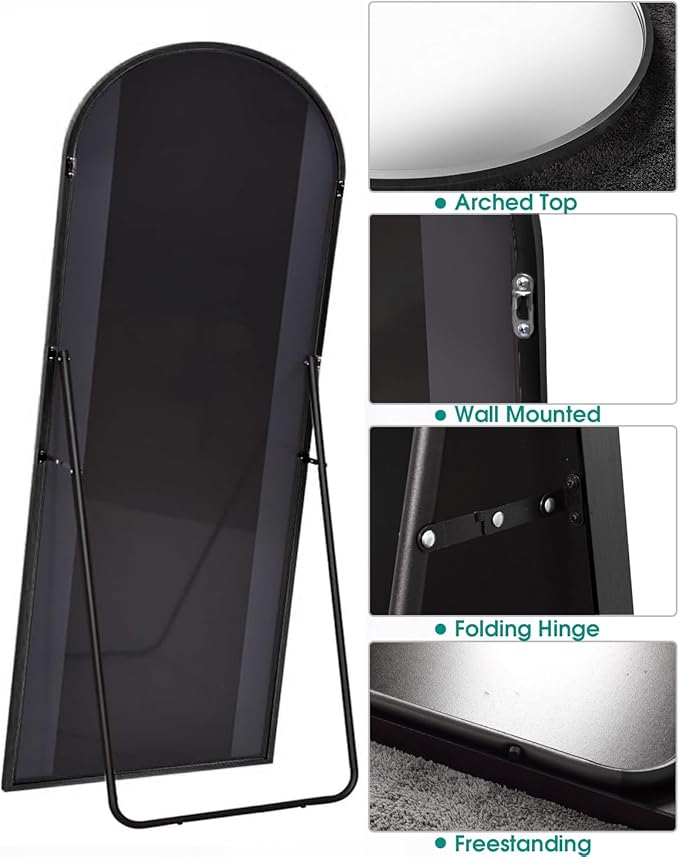 BEVERDY Arched Floor Mirror, 41" x 81" Oversized Full Body Mirror, Freestanding, Arch Mirror, Wall Mounted for Bedroom, Black
