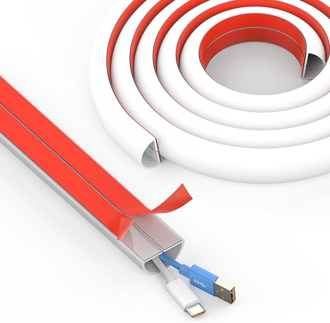 UOMTFAI Wall Cord Hider 118 Inch - Self-Adhesive Wire Cover Raceway for Walls, Flexible PVC Cable Concealer for Home and Office, W0.59 H0.39in - White