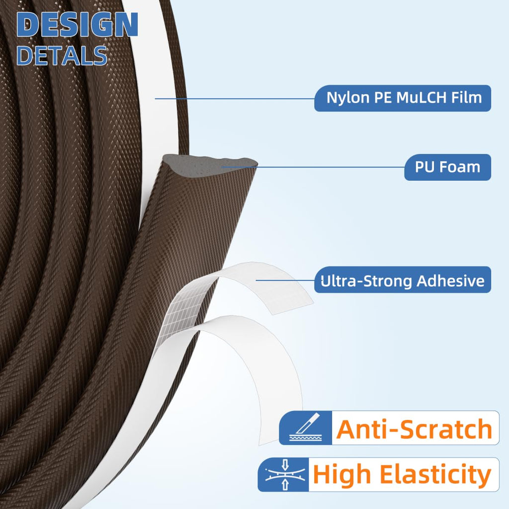 Wedge Shape Window Weather Stripping Door Frame Seal 2Pcs×196” Brown (2 Count)