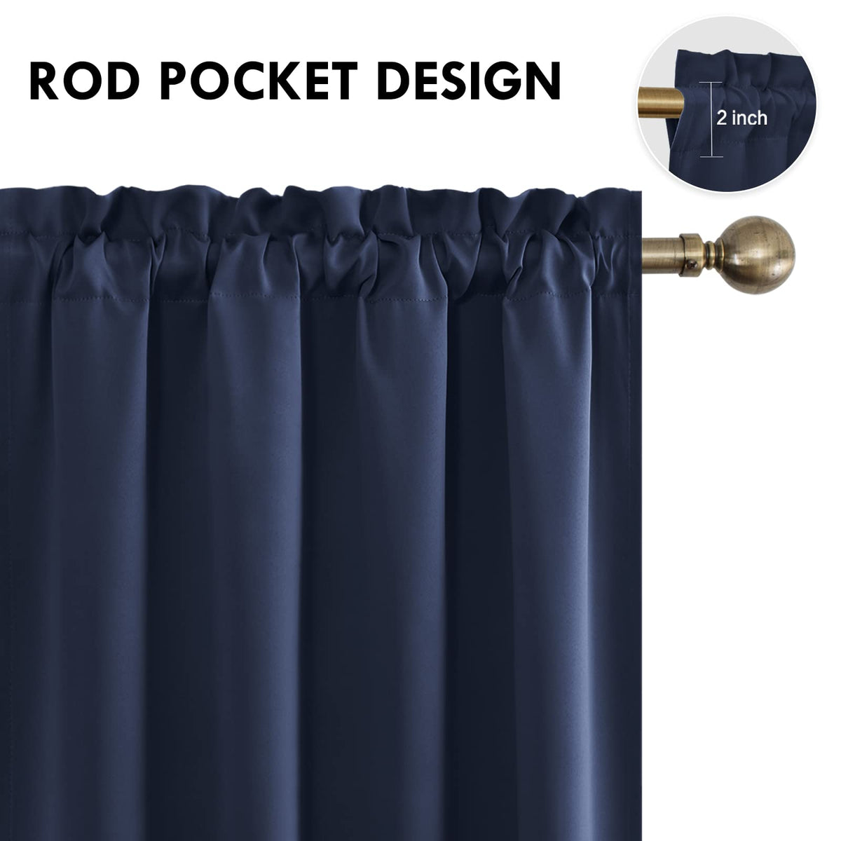 Blackout Curtains for Bedroom Living Room 52 x 54 Inch Long Navy (2 Count)