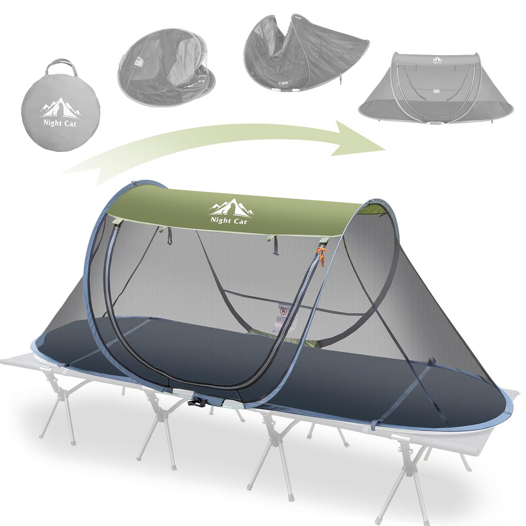 Night Cat Pop-up Mosquito Tent: 1 Person Camping Tent with Bug Screen Net Adults Fits for Camping Cot (Excluded)