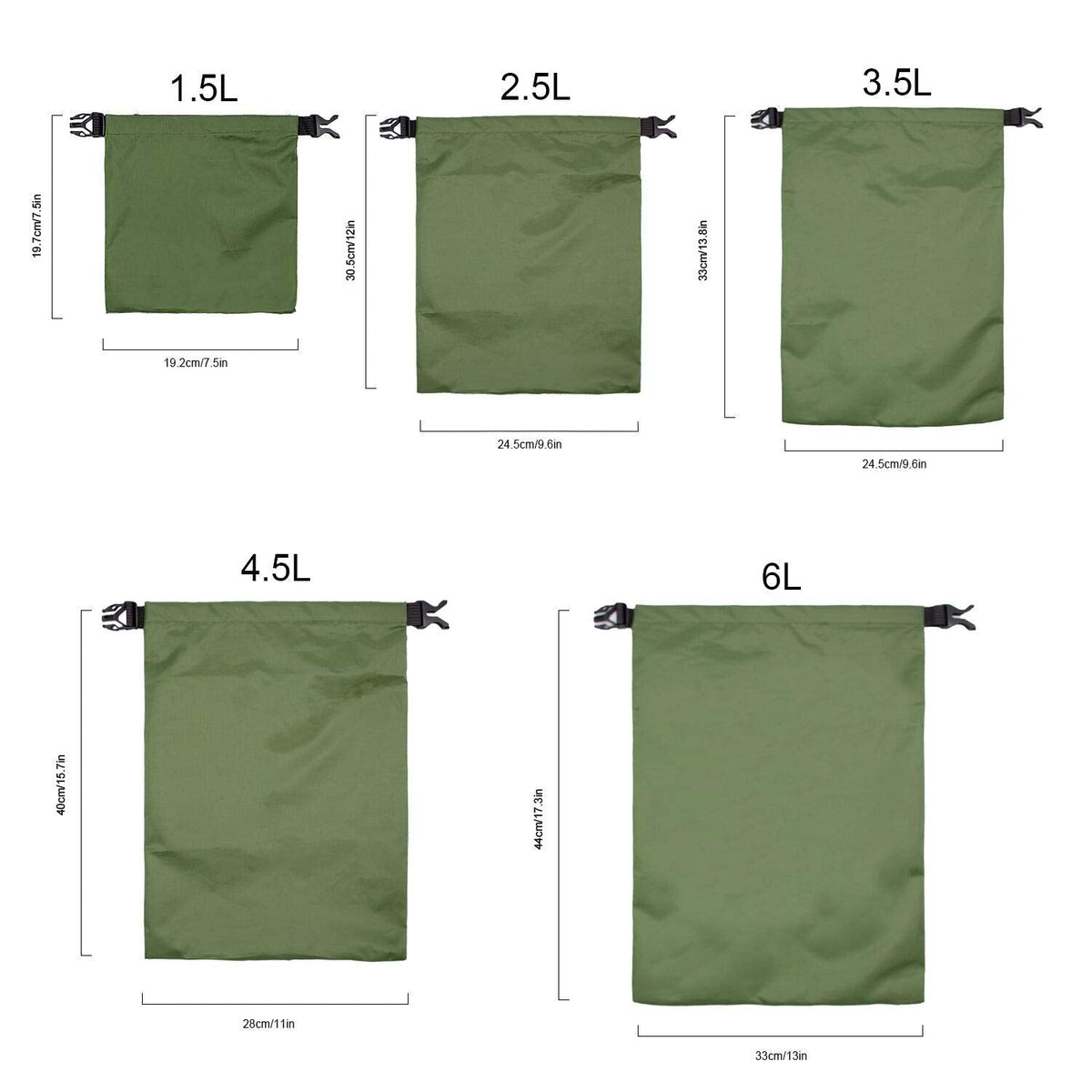 TRENDBOX Set of 5 Sizes Roll Top Waterproof Dry Bag Kit Storage Compression Bag Sack Poch Packing Organizers Water Resistant Camping Travel - Forestgreen