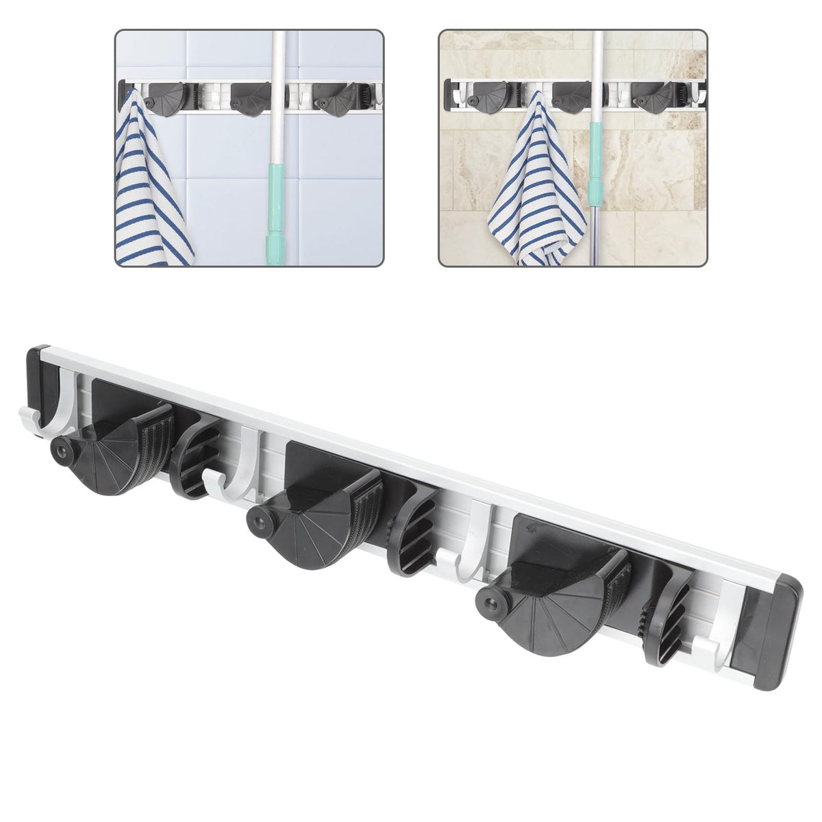 Wall Mounted Mop Holder Broom Rack Space Aluminum No Drilling 4