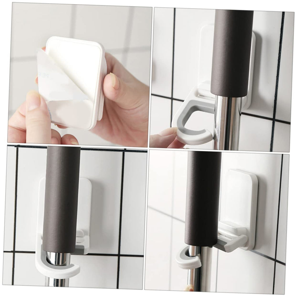 3pcs Punch Wall Mounted Mop Hooks Mop Organizer Multi Functional Broom Holder for Home Kitchen Garage Storage