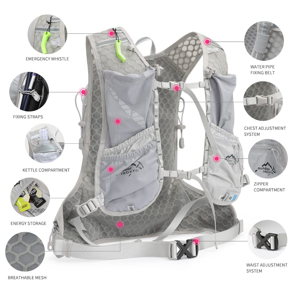 IX INOXTO Running Hydration Vest for Men & Women - 3L Water Backpack for Trail Running, Marathon, Race & Hiking (Grey)