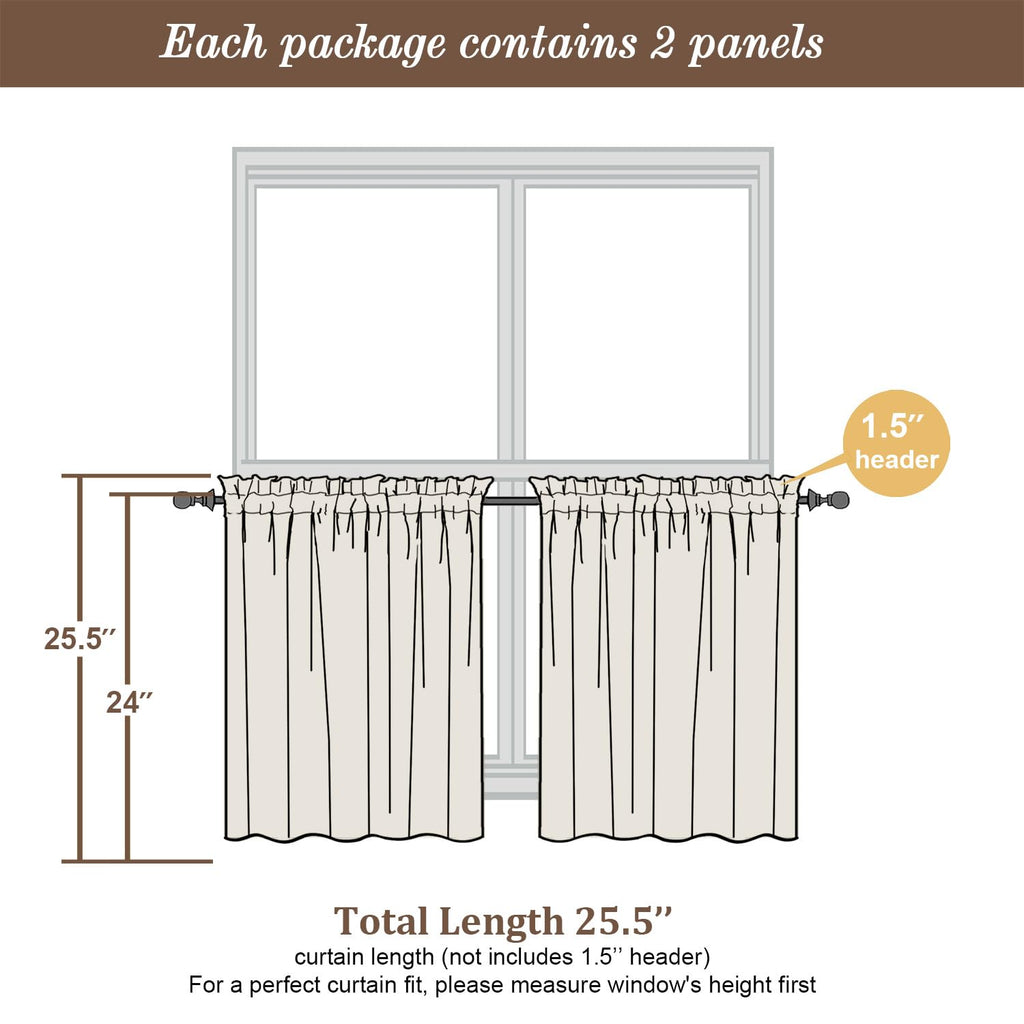 Sheer Light Grey Tier Curtains 24 Inch Length (2 Count)