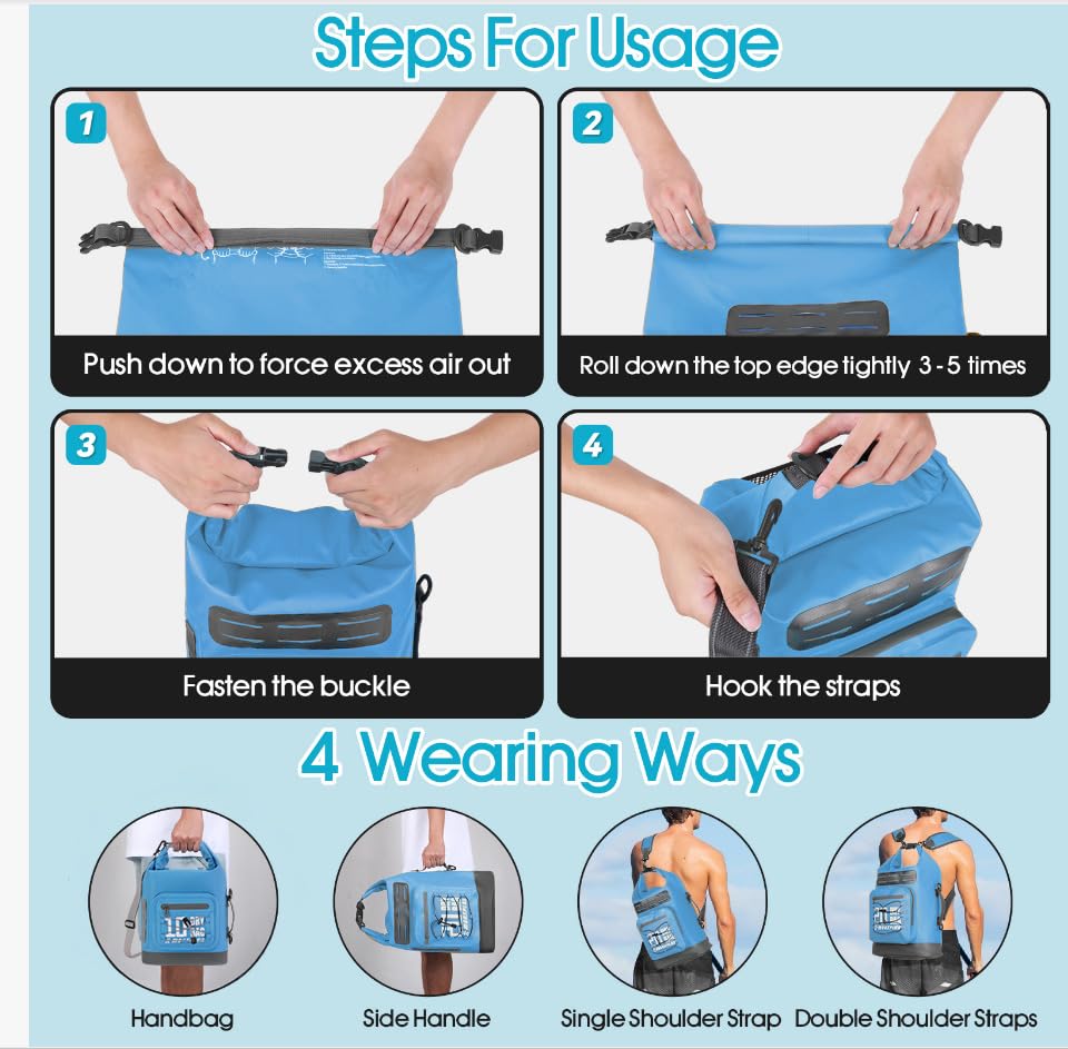 MORXPLOR Dry Bag Waterproof,5L/10L/20L/30L/40L/55L Roll Top Dry Bag Backpack with WaterProof Phone Case for Swim,Kayak