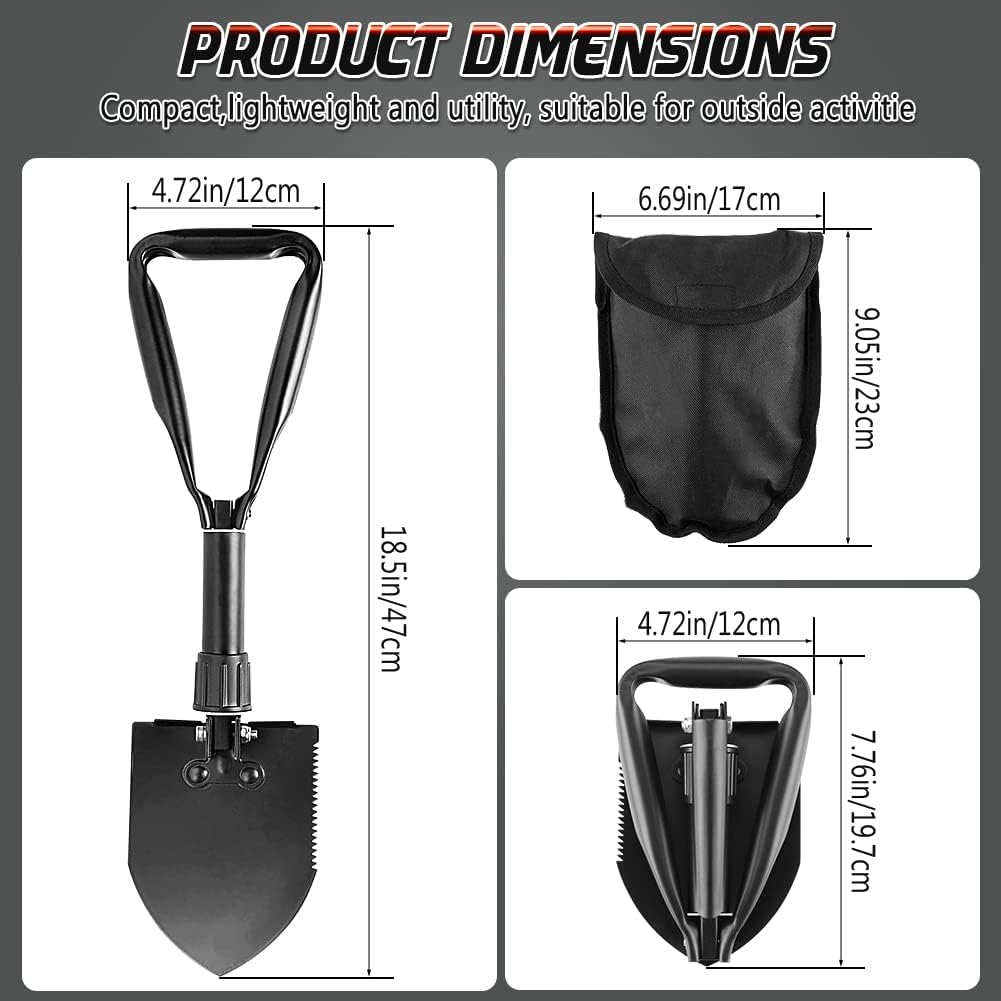 PLACHIDAY Camping Shovel Set, 3-in-1 Ultra-Light Aluminum Mini Shovel & 18.5'' Folding High Carbon Steel Shovel Ideal for Gardening, Hiking, Camping, Backpacking, Survival, and Emergency scenarios