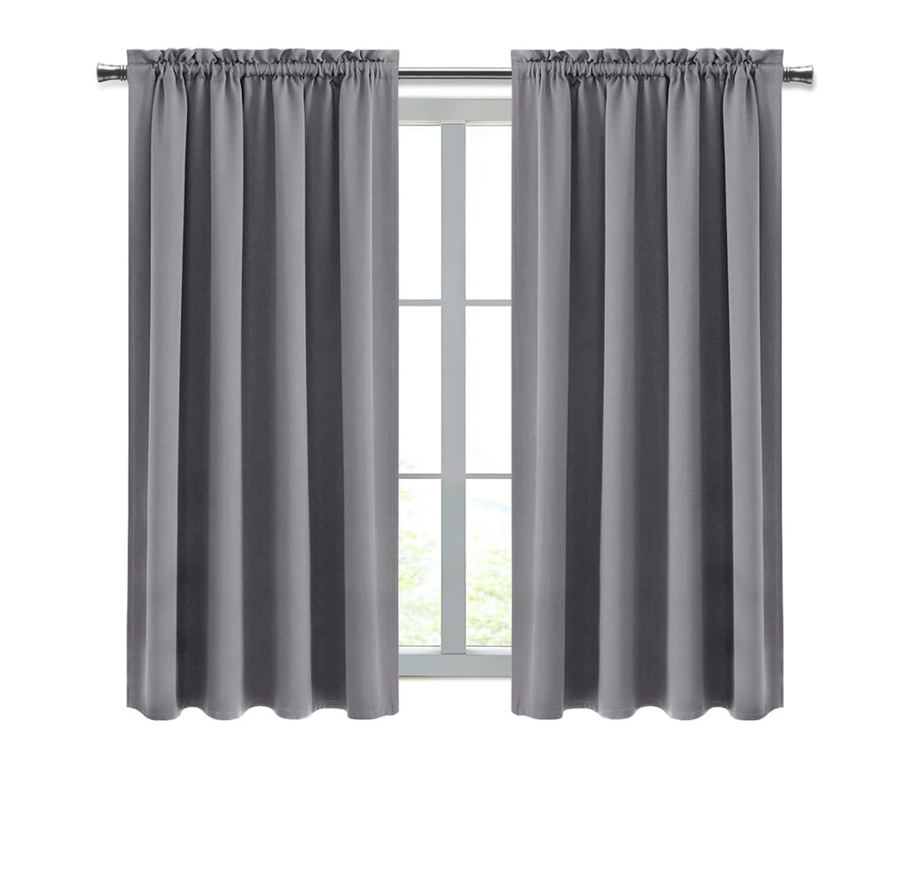 Blackout Curtains for Bedroom Living Room 52 x 45 Inch Long Grey (2 Count)
