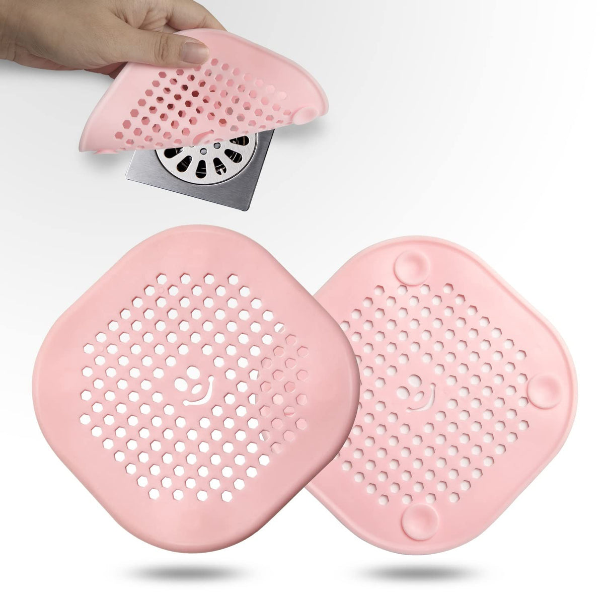 2 Pack Drain Hair Catcher Silicone Drain Protector Hair Stopper with Suction Cup for Shower Kitchen Bathroom Black White (2 Count)