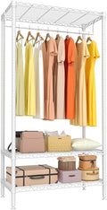 3-Tier Metal Clothes Rack with Adjustable Shelves and Hanging Rod, Freestanding Wardrobe Storage Organizer, 660 lbs Capacity, Portable for Bedroom or Laundry Room, White