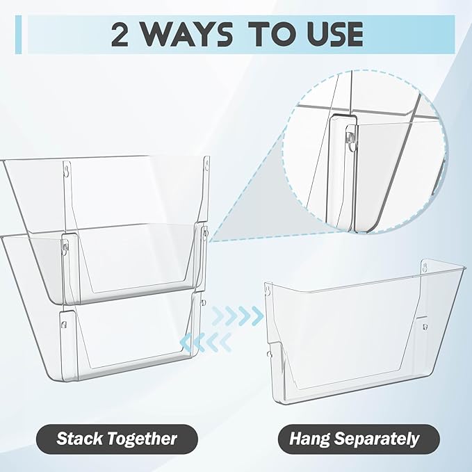 Gawerk Clear Acrylic Single Pocket, Plastic Hanging Wall Mount File Holder for Office Home (White, 6 Pack)