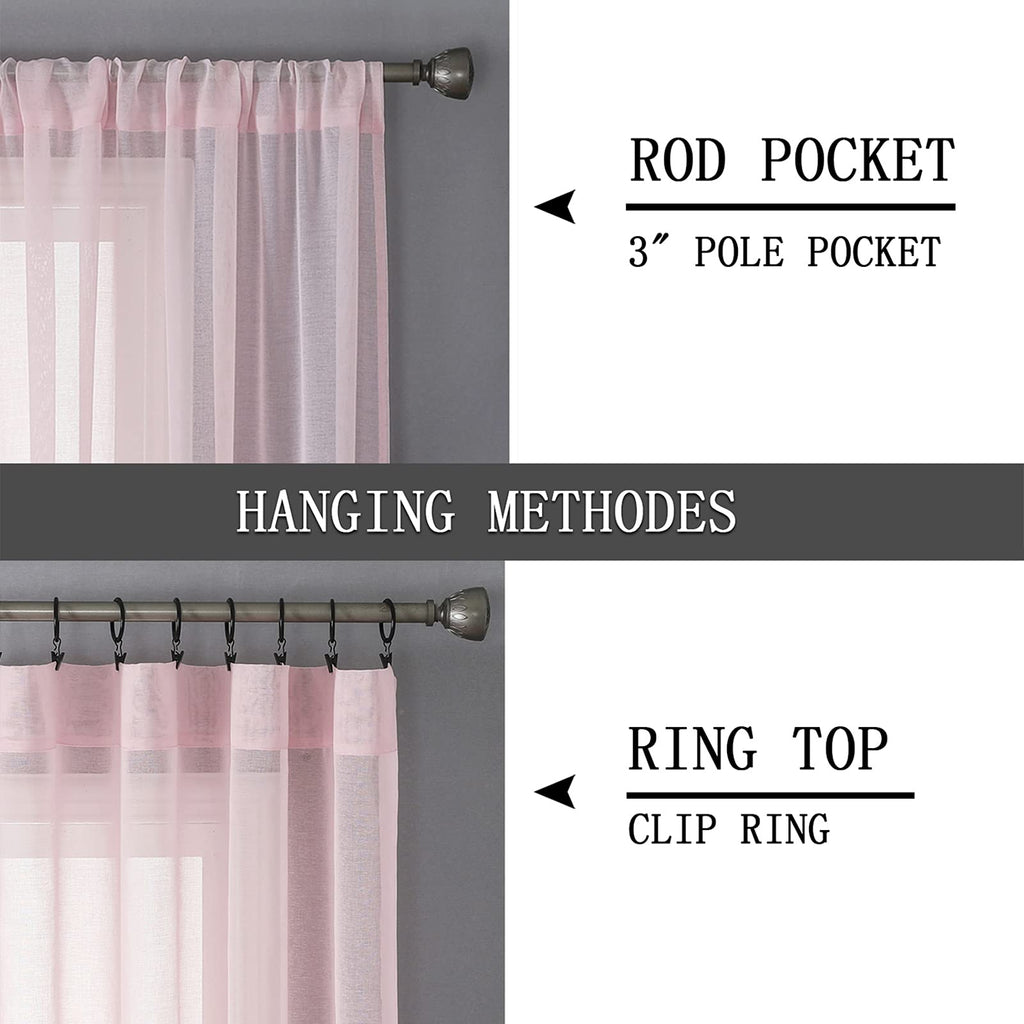 Sheer Curtain Linen Textured Bedroom Curtains Sheer Light Filtering Rod Pocket Voile Curtain for Living Room (2 Count)