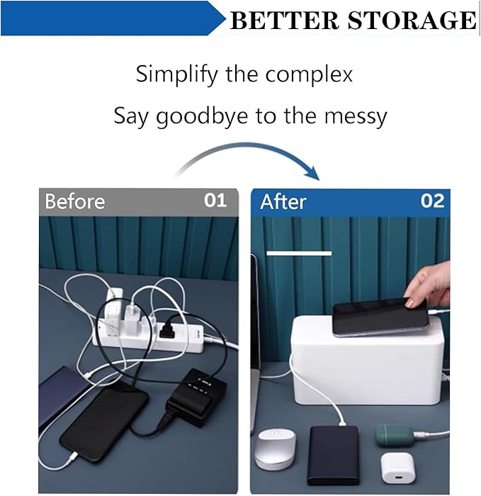 Cable Management Box Power Supply Hub Socket Storage Cable Box Wire Organizer with Cable Ties Cord Organizer Suitable for Living Room,Study and Office (Black, Small)