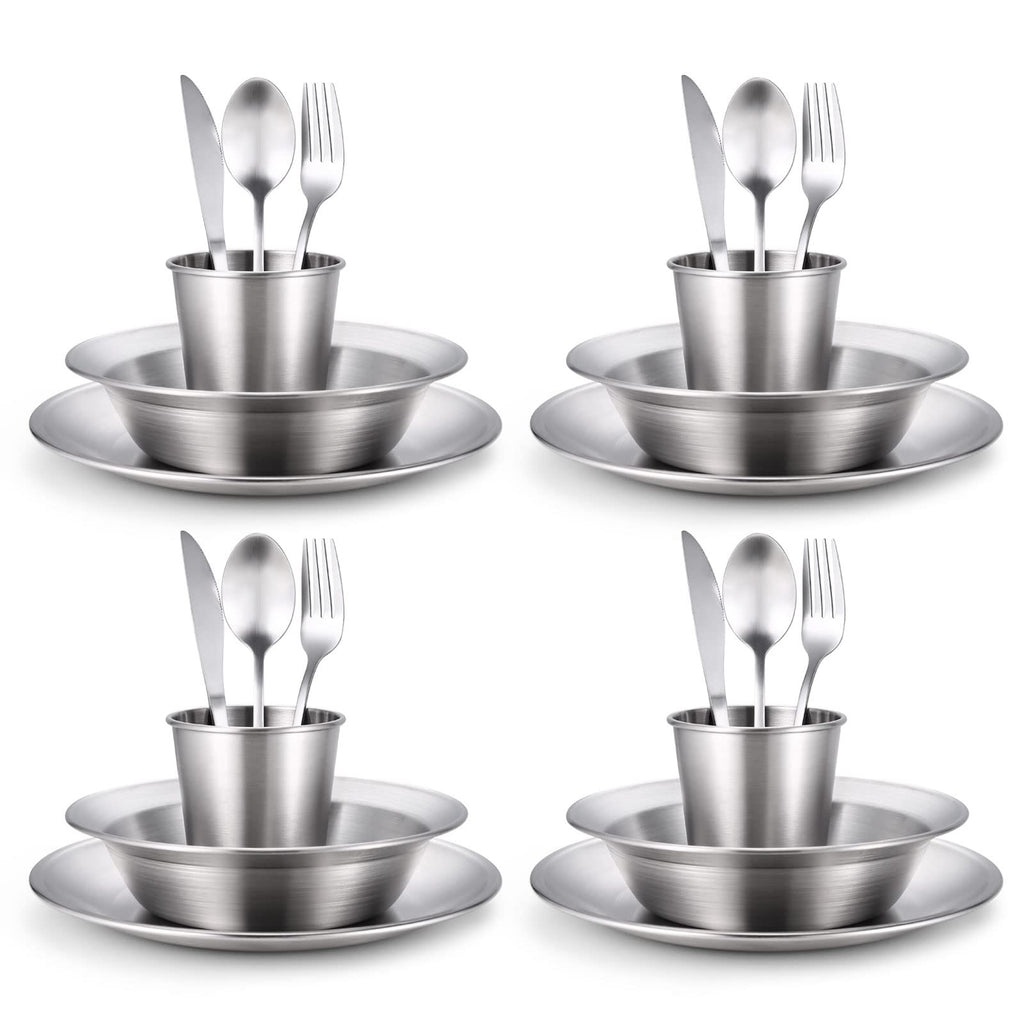Odoland Stainless Steel Camping Mess Kit for Family & 4 Person