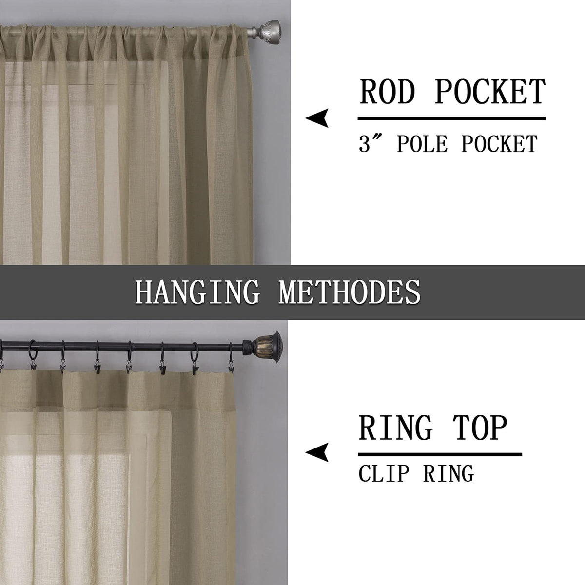 Sheer Curtain Linen Textured Living Room Curtains Sheer Light Filtering Rod Pocket Voile Curtain for Bedroom
