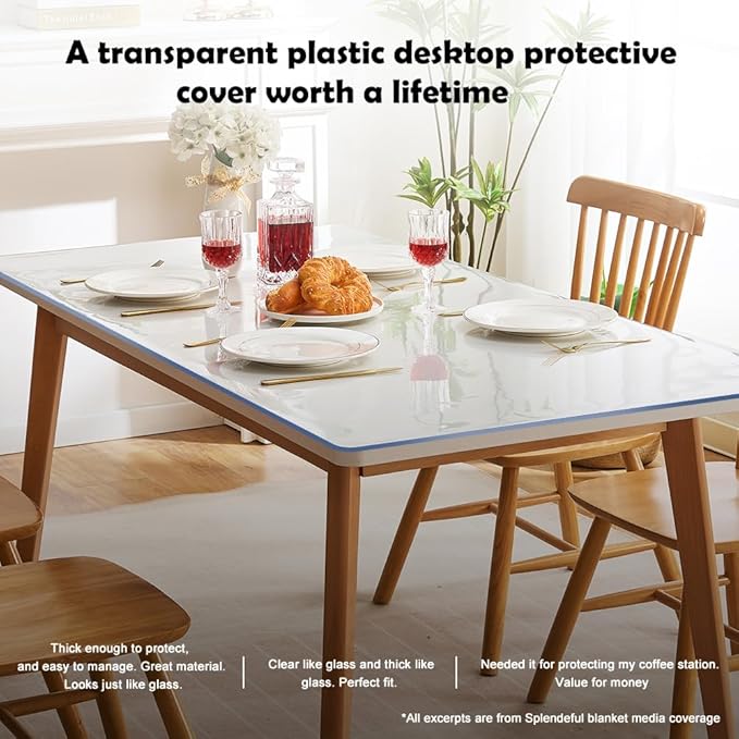 120x42 Inch Vinyl Clear Table Cover Protector Thicken Glass Plastic Table Protector for Dining Room Table Glass Plastic Tablecloth Protector Transparent Table Cloth Table Pad for Kitchen Wood Grain