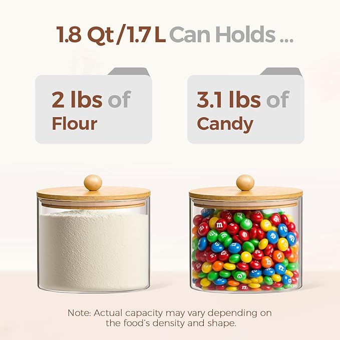ComSaf Half Gallon Cookie Jar, Large Glass Jar with Lid Set of 2, 1.8 Qt Glass Food Storage Containers, Flour Sugar Storage Containers for Candy Cereal Nuts Beans, Canisters Sets for The Kitchen