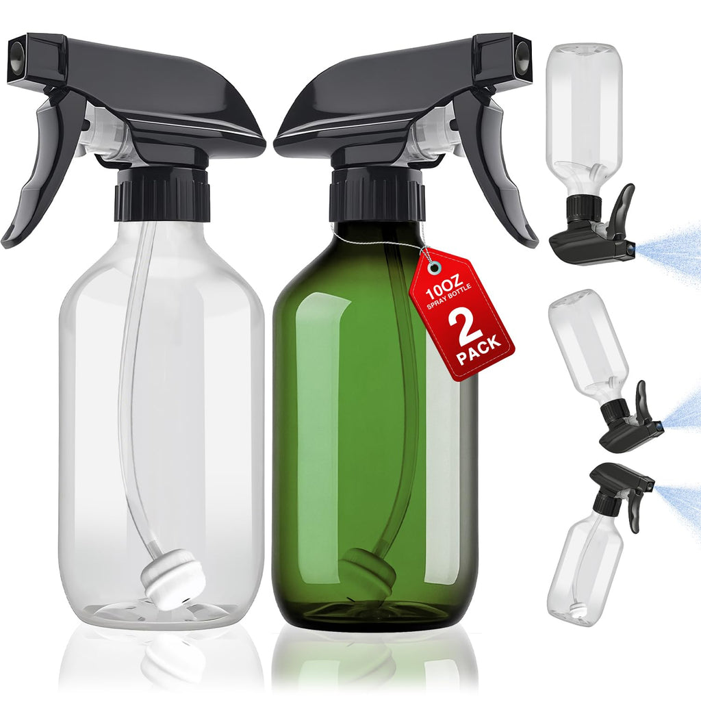 Plastic Spray Bottles 2pcs 10oz Small Bottle for Cleaning Green & Clear (2 Count)