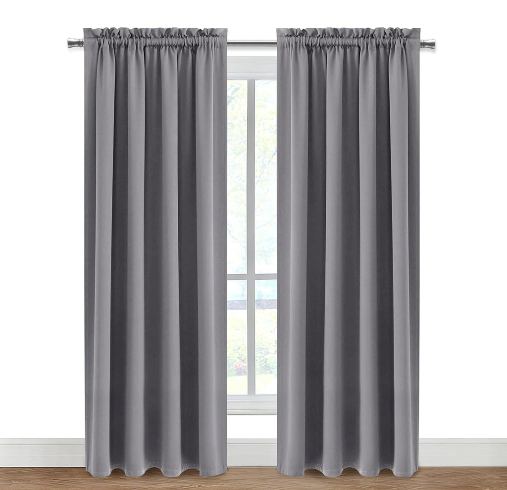 Blackout Curtains for Bedroom Living Room 42 x 84 Inch Long Grey (2 Count)