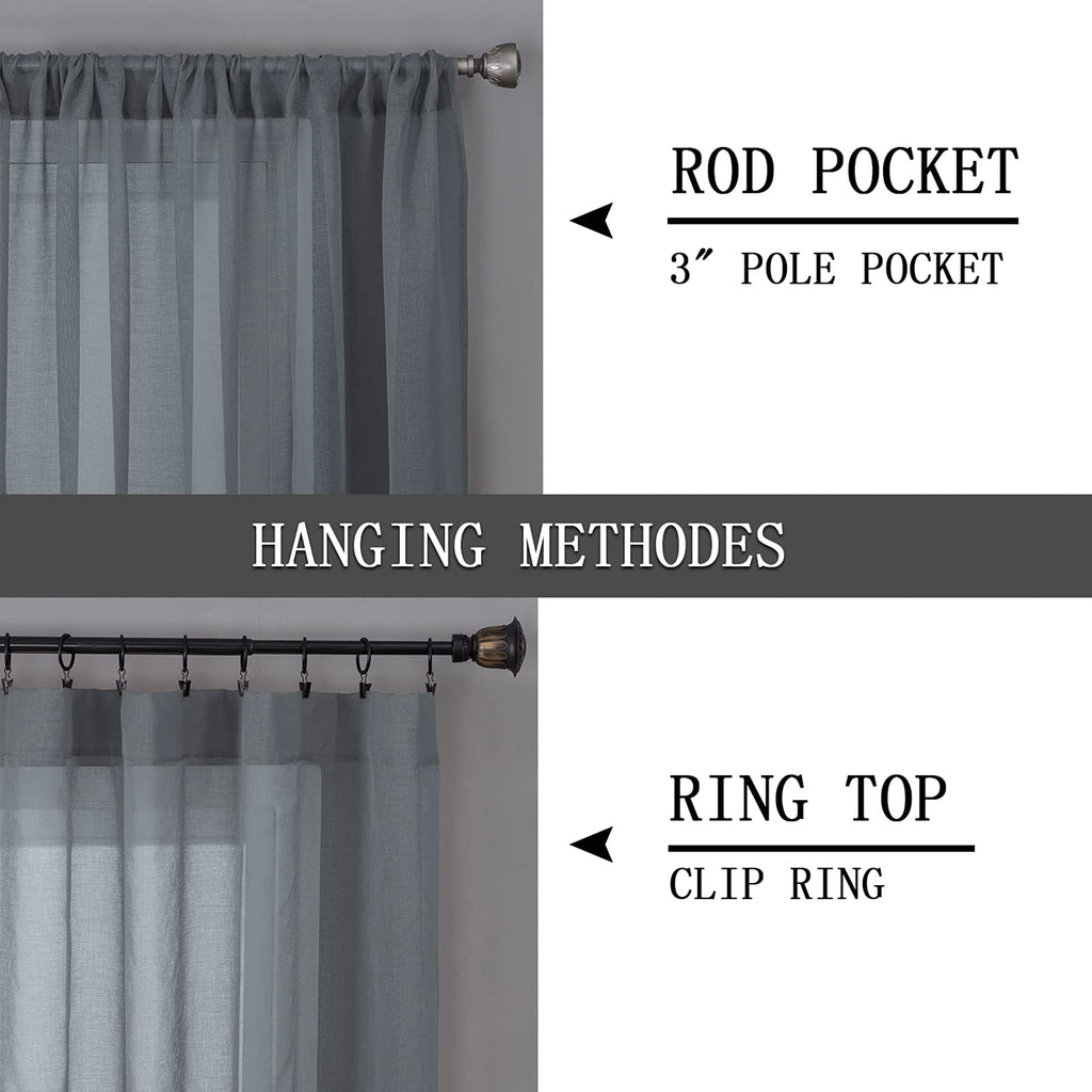 Sheer Curtains Linen Textured Bedroom Curtain Sheers Light Filtering Rod Pocket Voile Curtains for Living Room (2 Count)