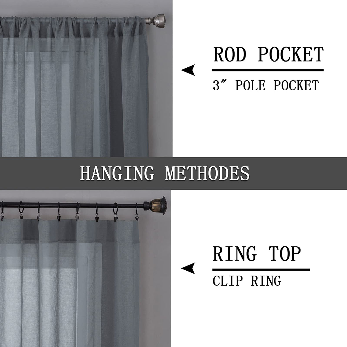 Sheer Curtains Linen Textured Bedroom Curtain Sheers Light Filtering Rod Pocket Voile Curtains for Living Room (2 Count)