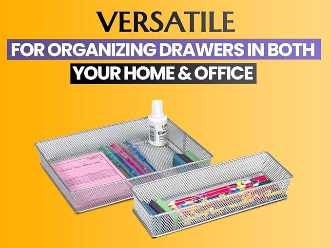 YBM HOME Silver Mesh Drawer Cabinet and or Shelf Organizer Bins, School Supply Holder Office Desktop Organizer Basket 1611s (1, 6x15x2 Inch)