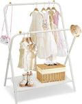 YGJT Kids Clothing Rack 2 Rods, Dress Up Storage for Little Girls with Bottom Storage Shelf, Cute Toddler Wardrobe Cloest Garment for Hanging Coat, Dance Costume, Dresses, Clothes in Bedroom, White