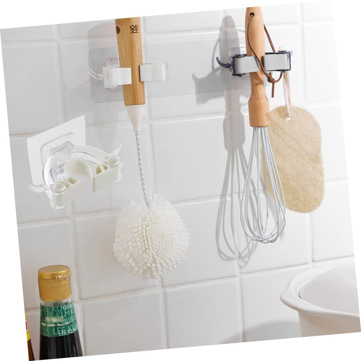 2pcs Multi function Mop Holder Wall Mount Broom Hanger Plastic Mop Clip for Home Kitchen Cleaning