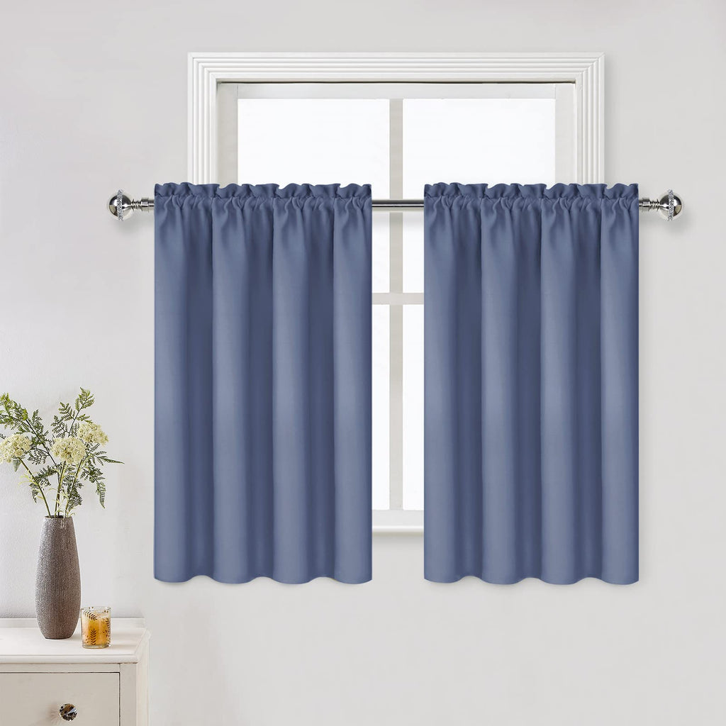 Short Blackout Curtains 42 x 36 Inch for Kitchen RV Bunk Dusty Blue