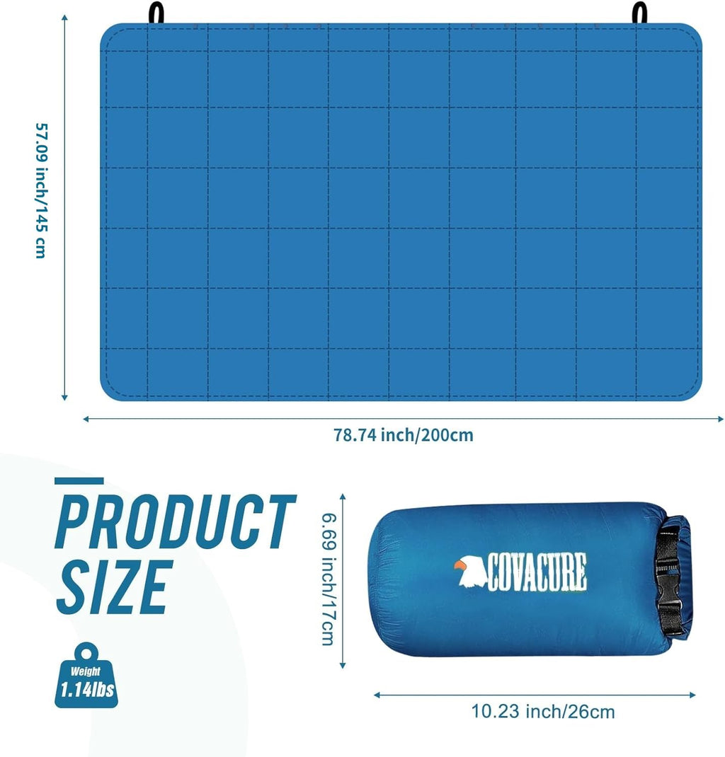 COVACURE Camping Blanket, Packable Down Alternative Outdoor Blanket-Blue