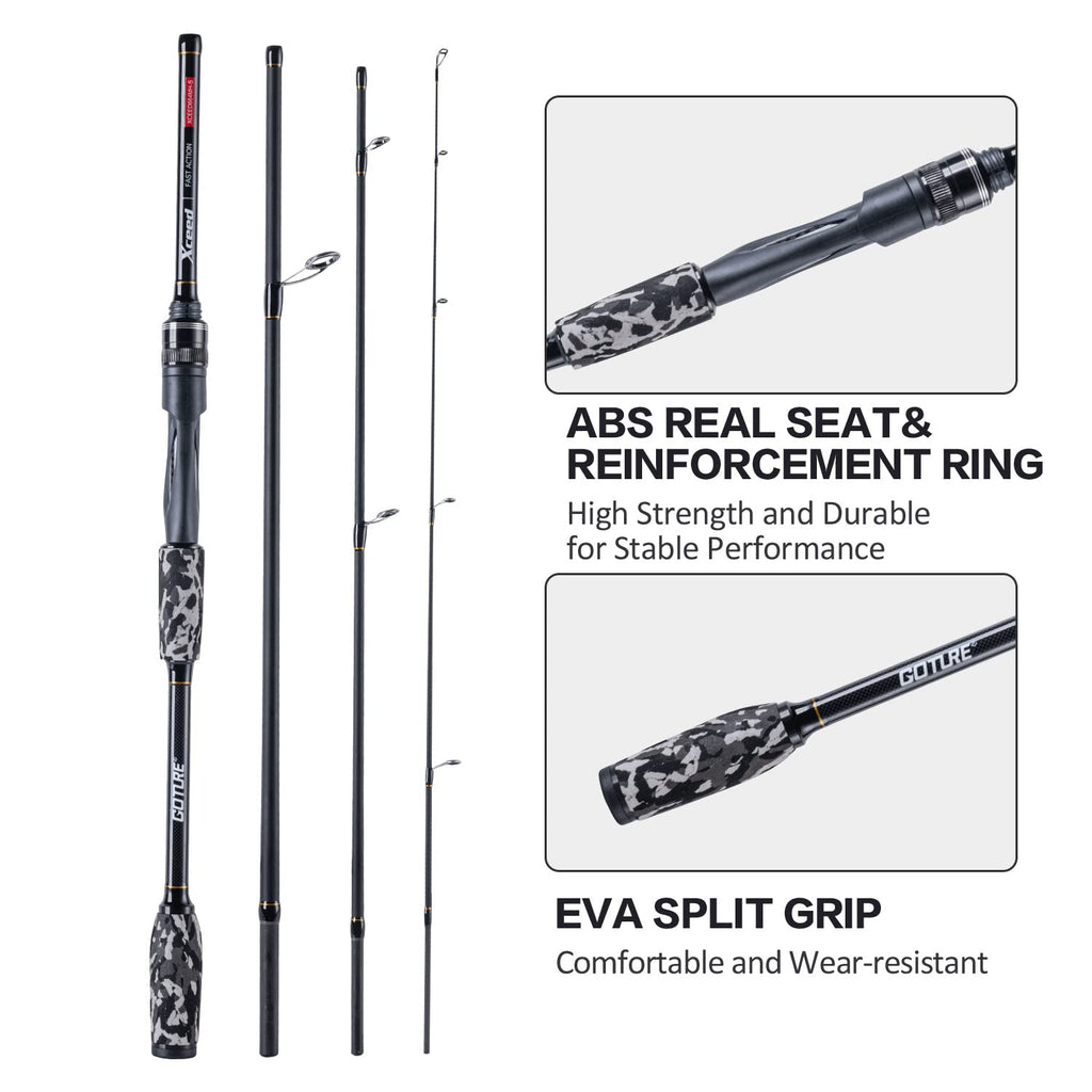 Fishing Rods Spinning Travel Fishing Pole Pack case Portable 4 Sections ulLight Weight Carbon Fiber Poles M Power Medium Action 7ft Camouflage