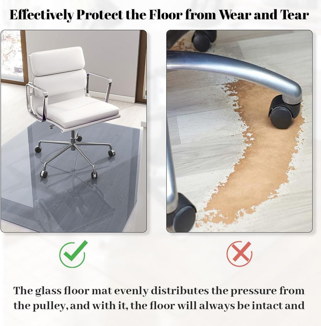Tempered Glass] 30" x 48" Glass Office Chair Mat for Carpet