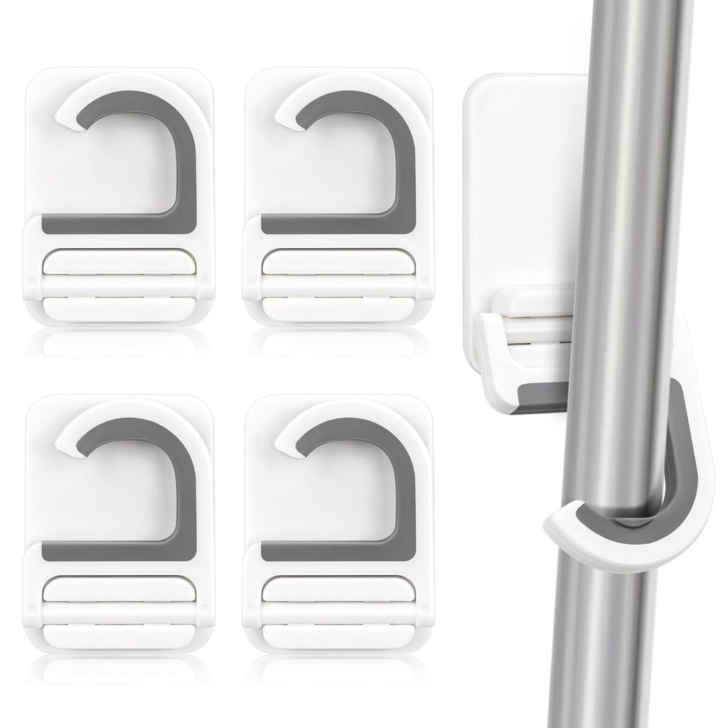 4 Pcs White Broom and Mop Holder Wall Mount Self
