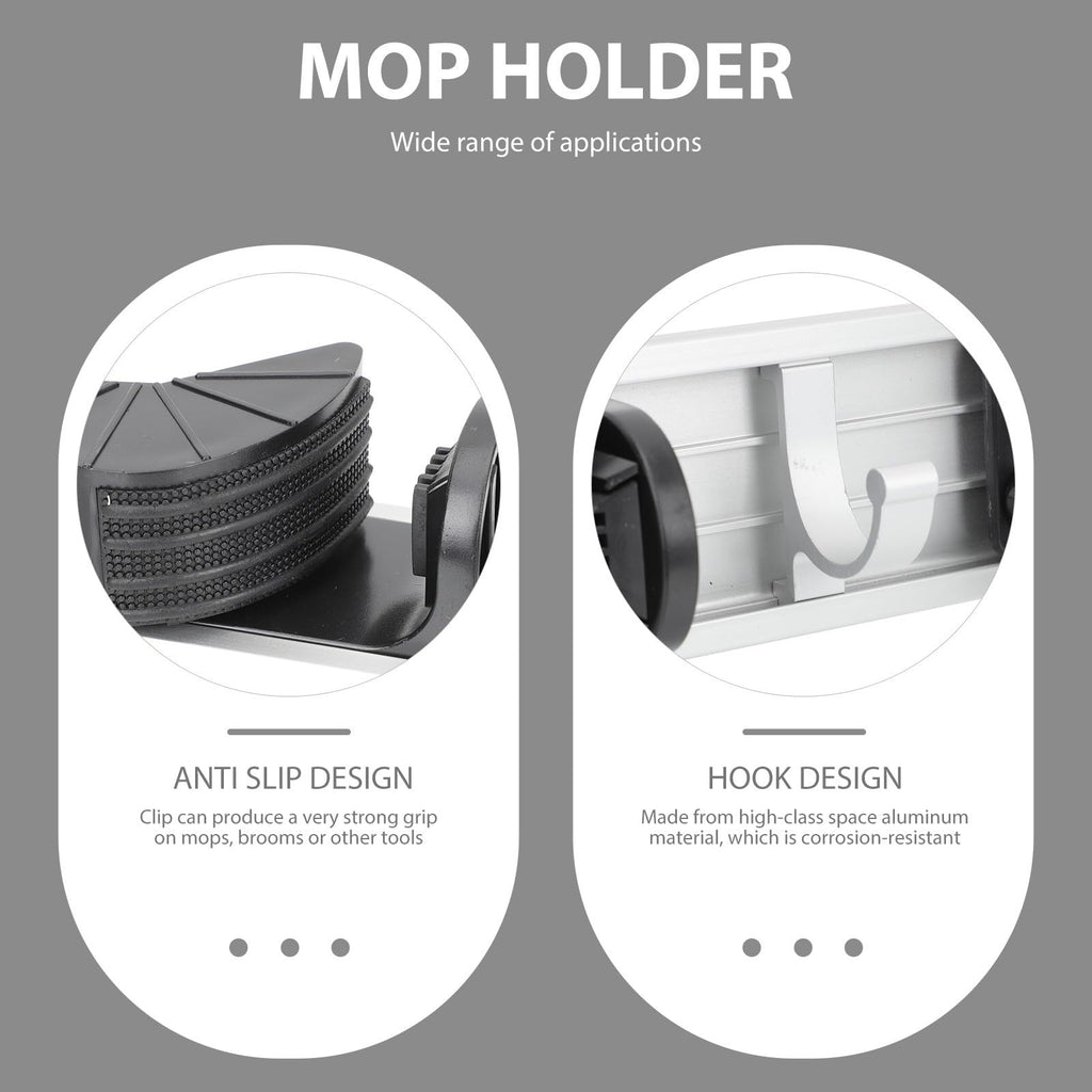 Wall Mounted Mop Holder Broom Rack Space Aluminum No Drilling 4