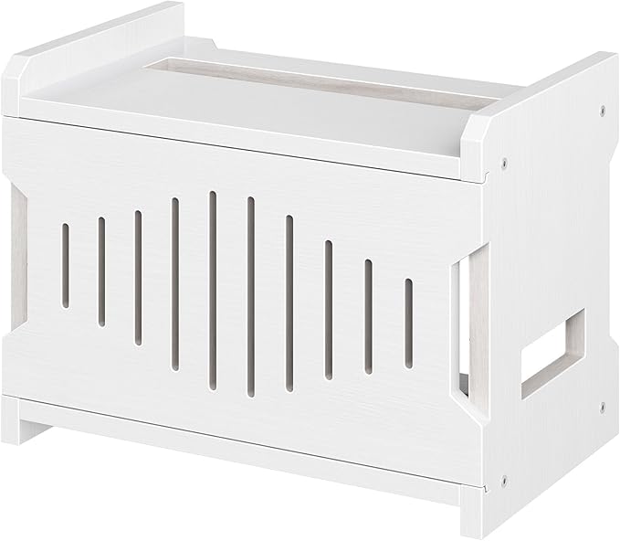 HOOBRO Wi-Fi Router Box Hider, WiFi Router Storage Box with Cable Management & Ventilation, Decorative Router Cover for Modem, Power Strip & Wires, Space Saving Tabletop Shelf, White WT125CJ01