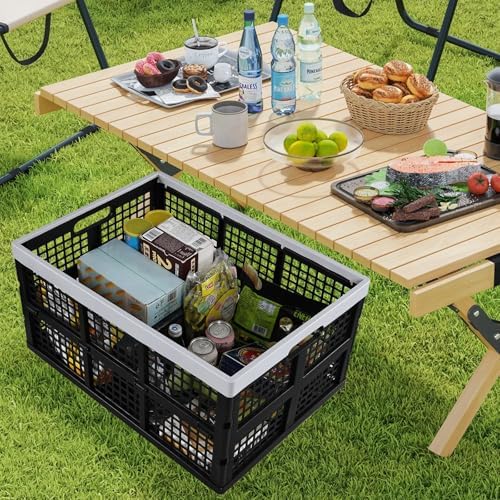 3-Pack 66 L Large Plastic Collapsible Storage Crates, Black