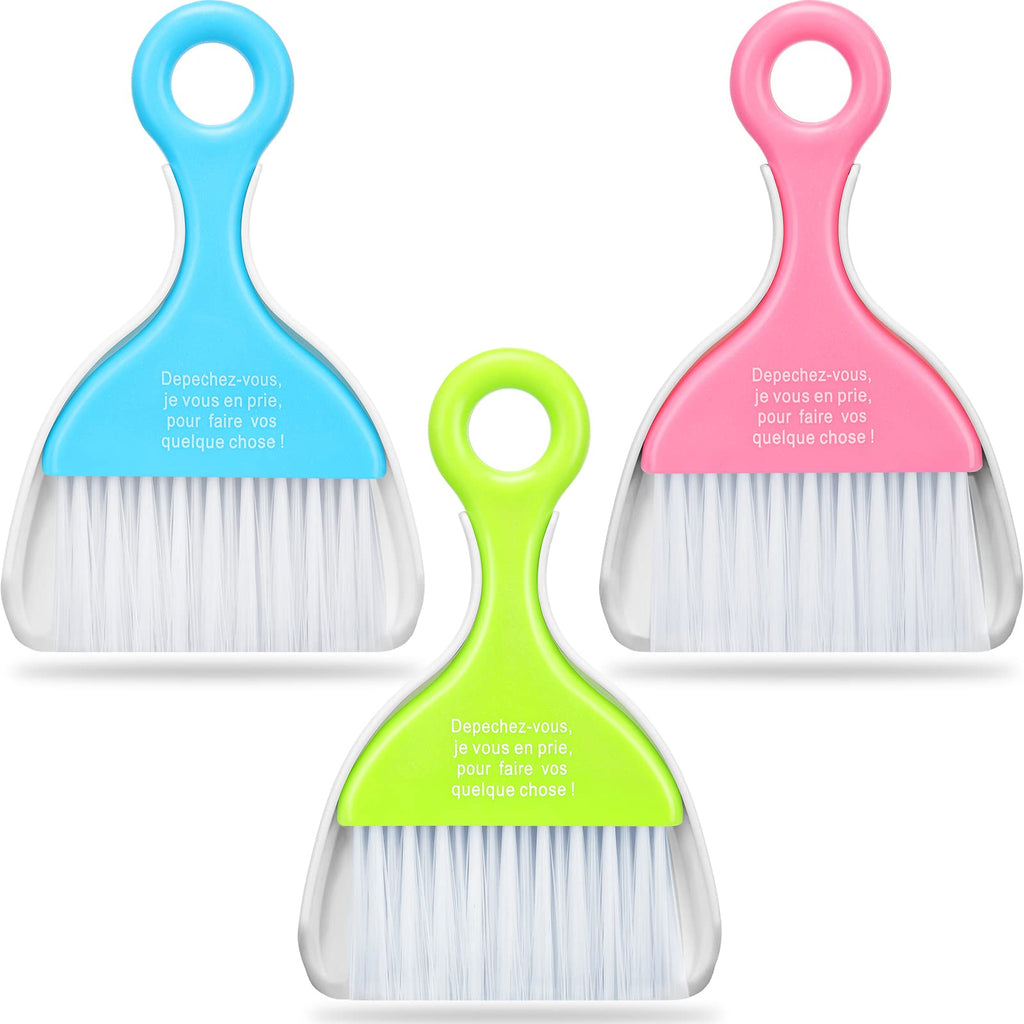 3 Pack Mini Dustpan and Brush Set Colorful Small Broom and Dustpan Set Hand Whisk Brooms Tiny Cleaning Brush Table Crumbs Sweep for Desk Keyboard Kitchen Corner Car Sofa Pet Cage Nest Craft (6 Count)