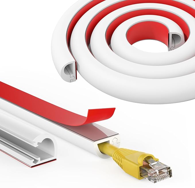 UOMTFAI Wall Cord Hider 390 Inch, Self Adhesive Cable Hider Cord Cover for Wires, Flexible Wire Cover Cable Raceway for Cord Management W0.59 H0.39in White