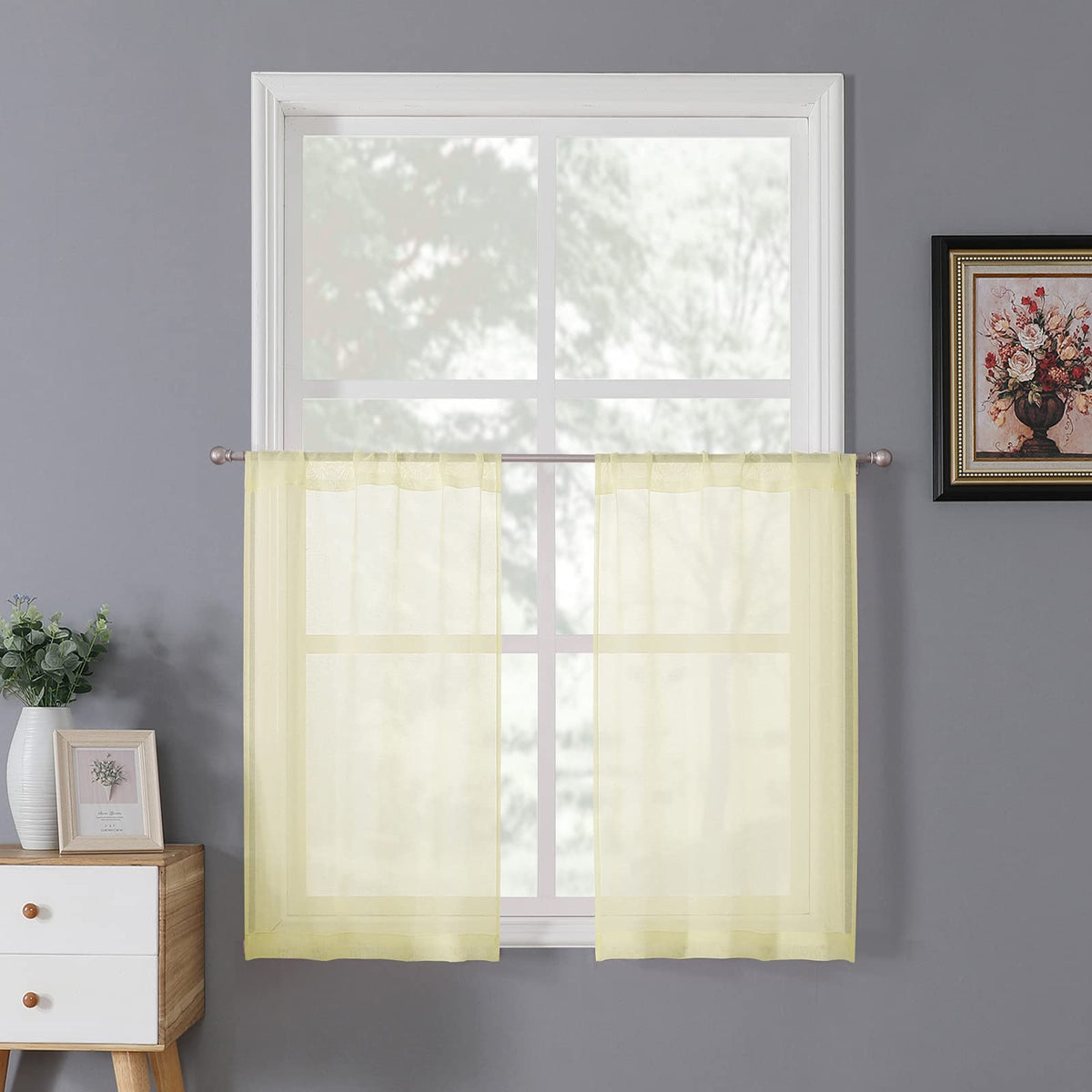 Short Sheer Tier Curtains Linen Textured Half Kitchen Curtain Sheers Light Filtering Rod Pocket Voile Small Curtain for Bathroom