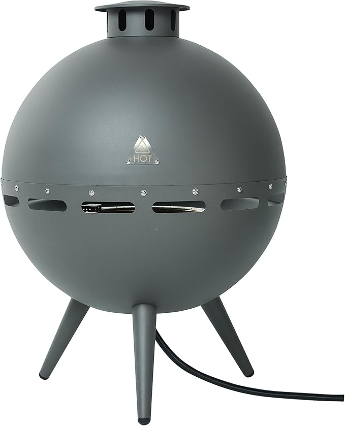 24-Inch Outdoor Propane Fireplace with 20 lb Tank Cover, 55,000 BTU Chimenea Propane Fire Pit, Hemispherical 3-Legged Firepit with Lava Rocks and Rain Cover, Gray