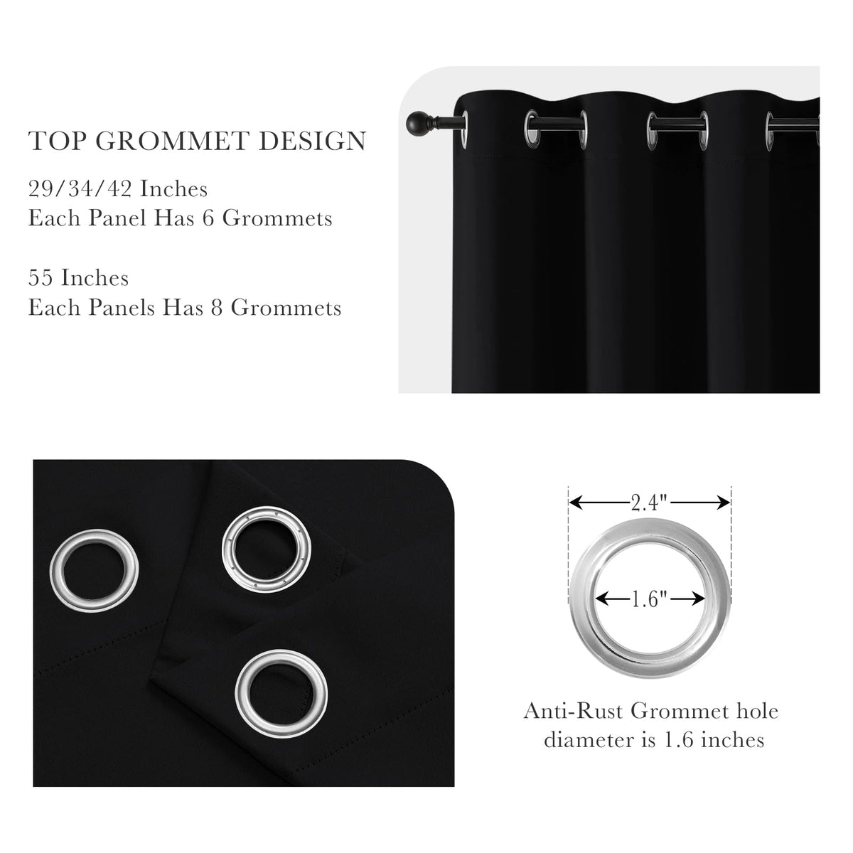 Black Short Blackout Curtains for Bedroom