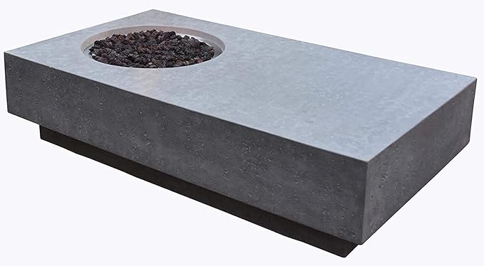 Elementi | Metropolis Gas Fire Pit Cast Concrete 56" Rectangular Fire Table, Outdoor Fire Pit Electronic Ignition | Canvas Cover, Lava Rock Included | Light Gray (Propane Gas)
