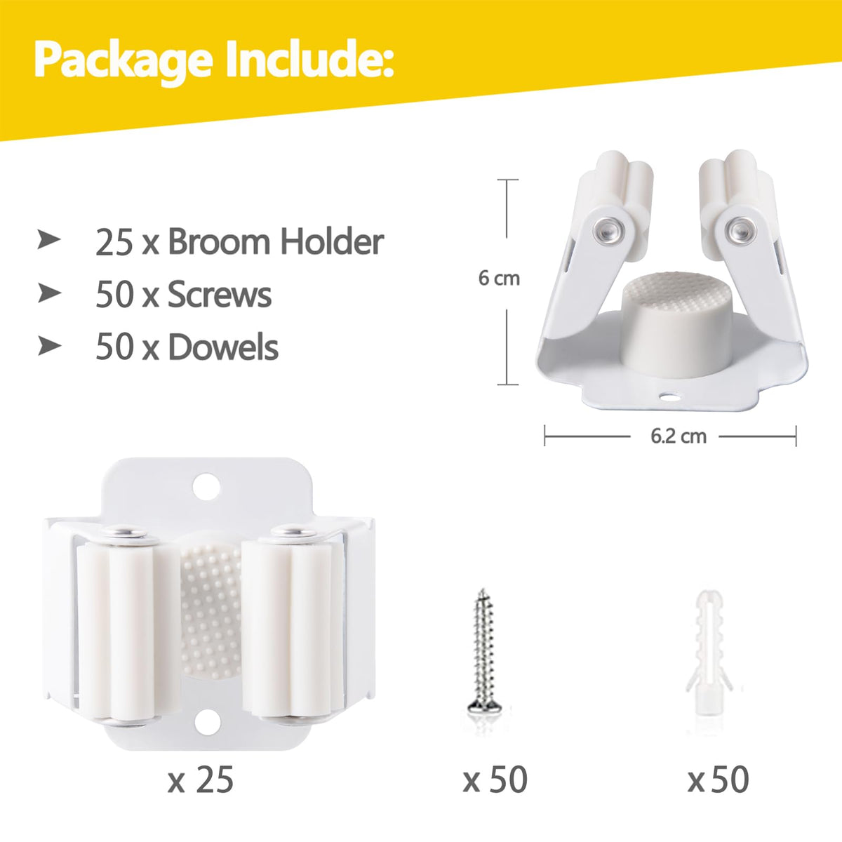 25 Pack Broom Holder Wall Mount