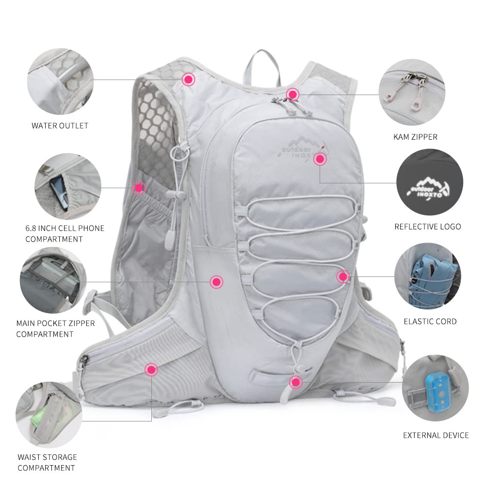 IX INOXTO Running Hydration Vest for Men & Women - 3L Water Backpack for Trail Running, Marathon, Race & Hiking (Grey)