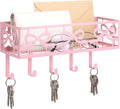 Hicarer Pink Bow Key Holder Wall Mount with Basket and 5 Hooks Decorative Cute Coquette Bow Hooks Hanger Pink Key and Mail Organizer Coquettish Preppy Decor for Entryway Home Apartment Dormitory