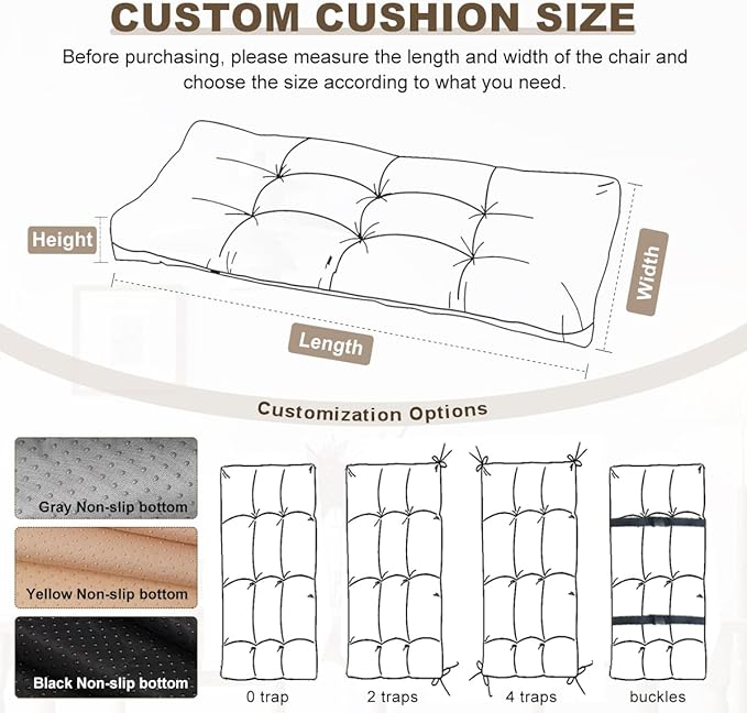 Bench Cushion 47 inches,Indoor/Outdoor Non-Slip Tufted Cushions, Premium Waterproof Linen, Soft Piano Sofa Cushions, High-Density Memory Foam(Green-47x19x4in)