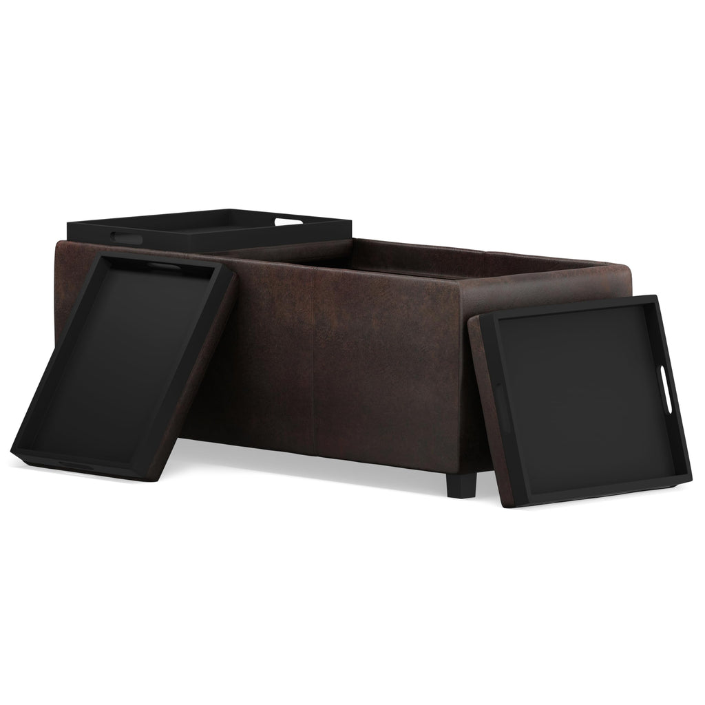 Avalon 42" Wide Vegan Leather Storage Ottoman in Brown
