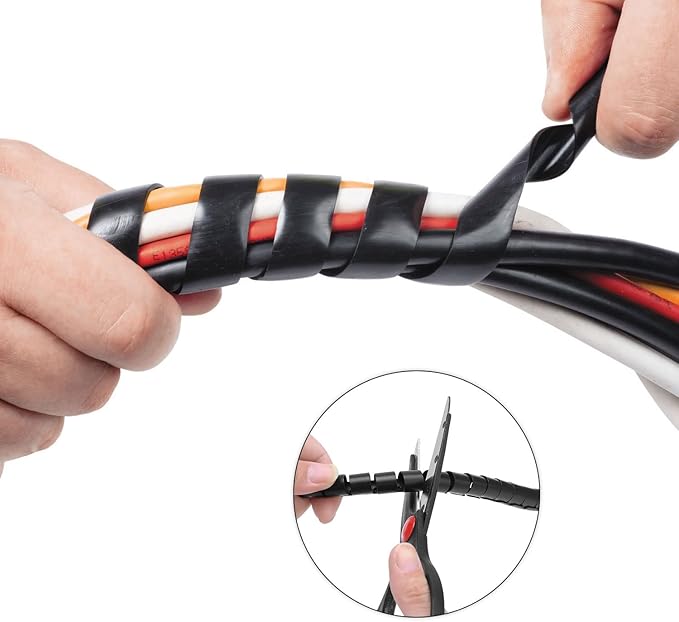 Spiral Cable Wrap - 7.2 Ft 3/4" Spiral Wire Wrap Cord Covers Bundle Sleeve Hose for Computer Electrical Wire Organizer (3/4 Inch-7.2Ft, Black)