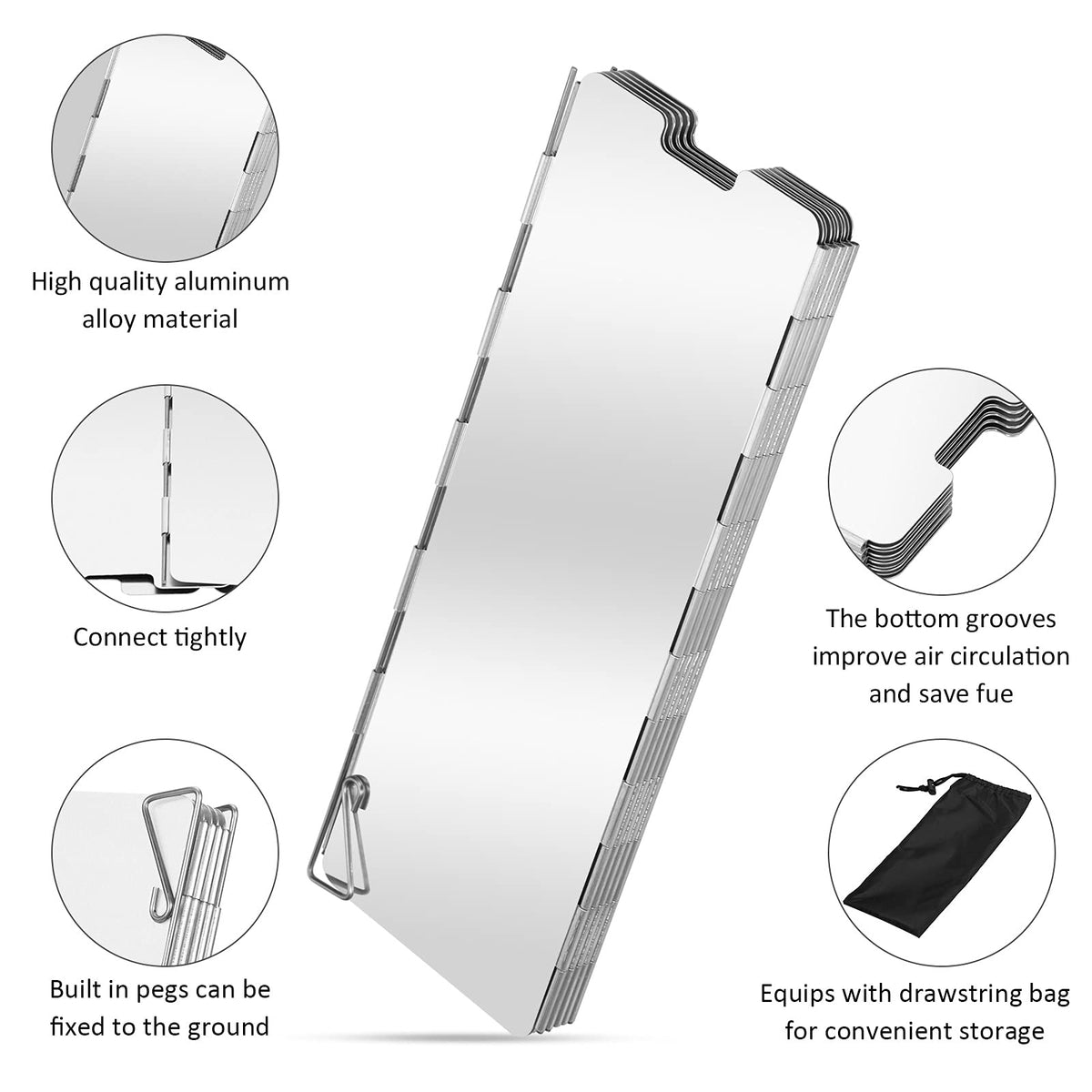 Folding Camping Stove Windscreen 12 Plates Aluminum Camping Stove Windshield with Carrying Bag Portable Camp Stove Wind Screen Outdoor Cooker Butane Burner Wind Shield